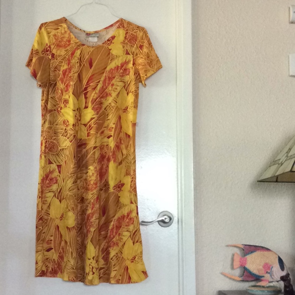 Yellow/Orange Hawaiian Plant Print Dress